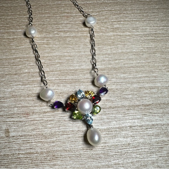 Ross-Simons Silver Necklace with Multi-Color Gemstones and Pearls